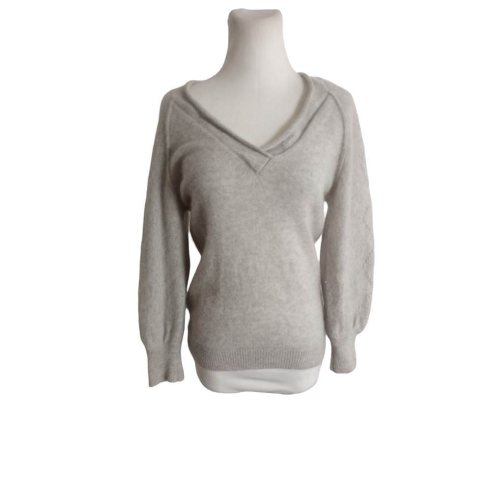 Sundance 100% Cashmere Light Gray V-neck Long Sleeve Sweater XS Open Knit Design